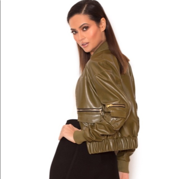 NEW House Of CB Olive Vegan Leather Jacket - Picture 2 of 8